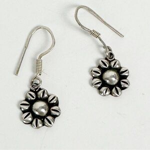 Sterling Silver Dangle Drop Flower Pierced Earrings 925